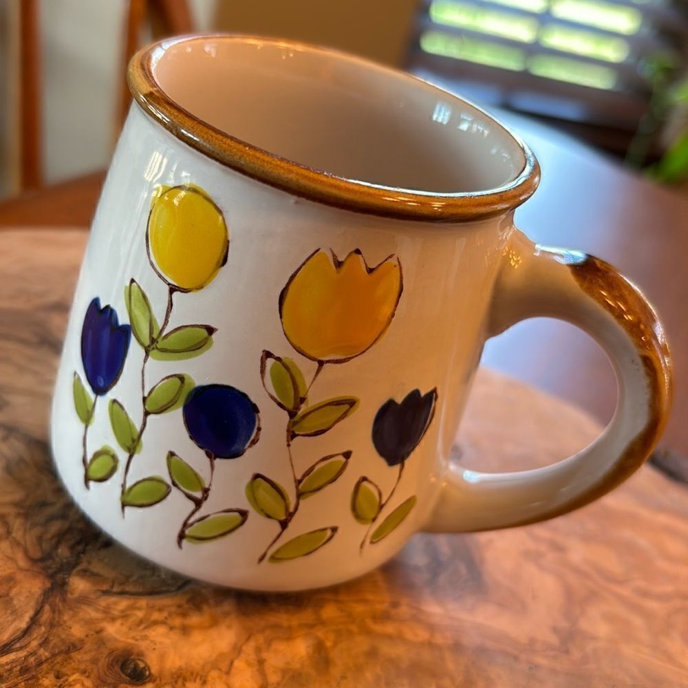 Norleans Stoneware Mug with Yellow & Blue Flowers, Korea